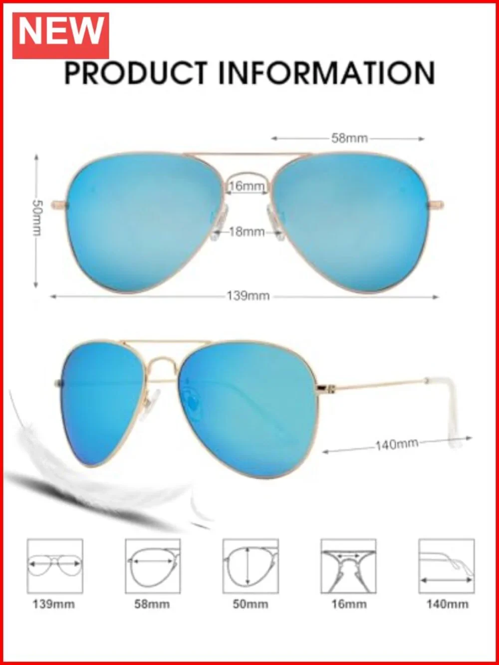 Polarized Aviator Sunglasses UV400 Protection Metal Frame Pilot Style